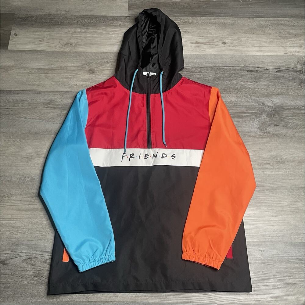 FRIENDS Series Women's Colorblock Quarter Zip Windbreaker Hooded Jacket Sz M